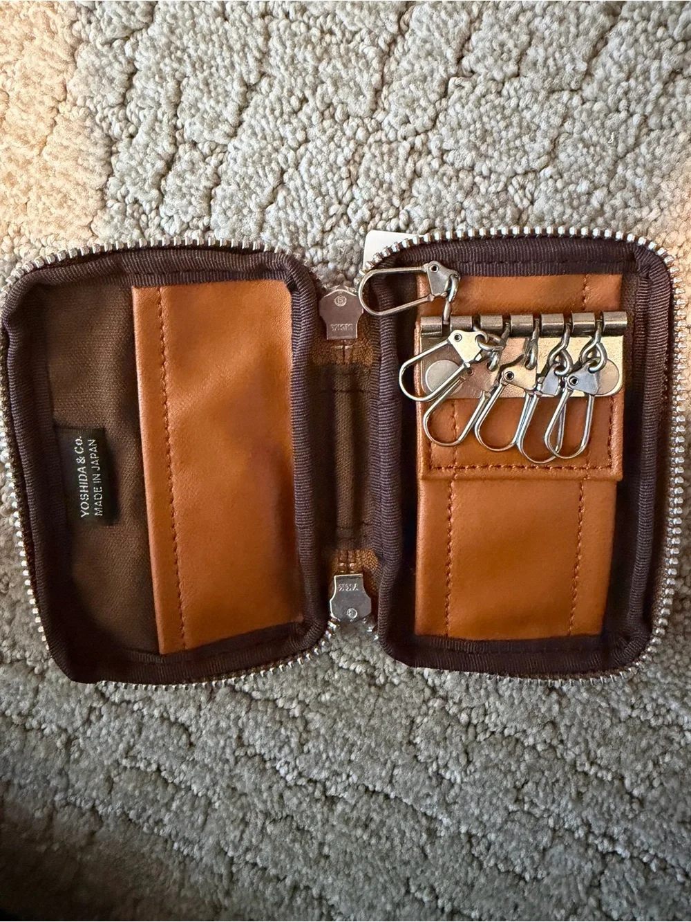 Porter Tokyo Japan Tan Leather Zip Key Holder for Men